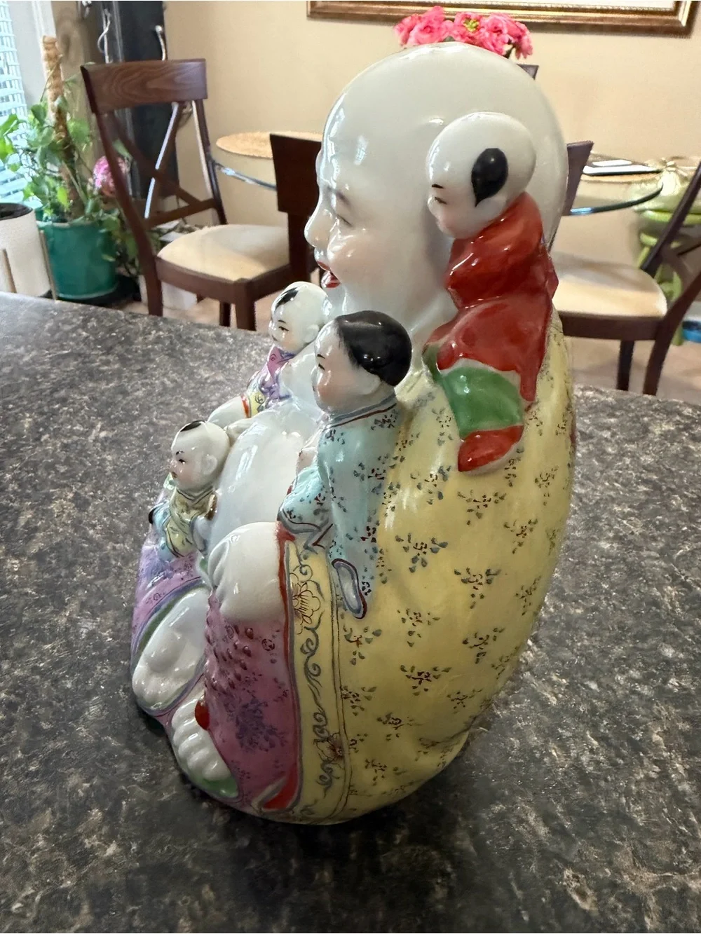 Chinese Buddha in Porcelain Hand Painted 1940s “Protector Of The Child”